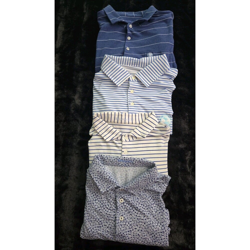 FOUR B Draddy Men’s Striped & AOP  Polos Pima CC Logo & Sport Stretch XL -READ!